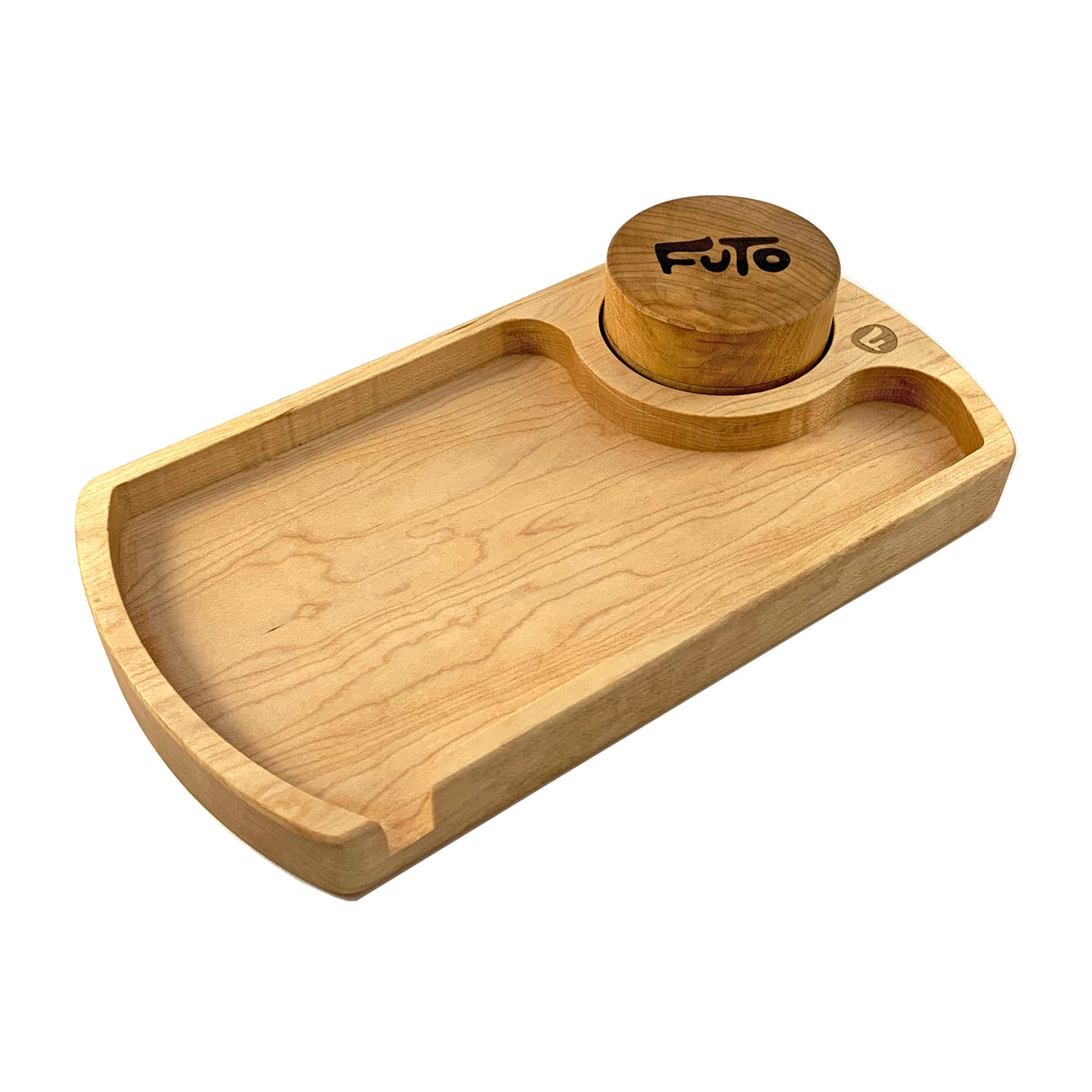 maple futo rolling tray & herb grinder angled view on white background