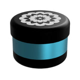  black and blue flowermill 2.5 premium herb grinder with white flowermill branding  on white background