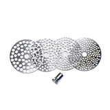 set of 4 milling plates for flowermill premium herb grinder and centre pin on white background