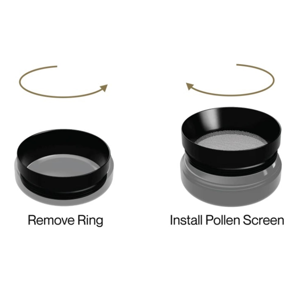 flowermill herb grinder schematic image of how to install the pollen catcher accessory