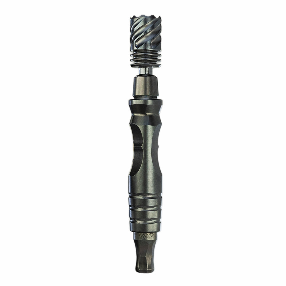 dynavap hyperdyn vaporizer with cap removed stood upright with side on view set on white background