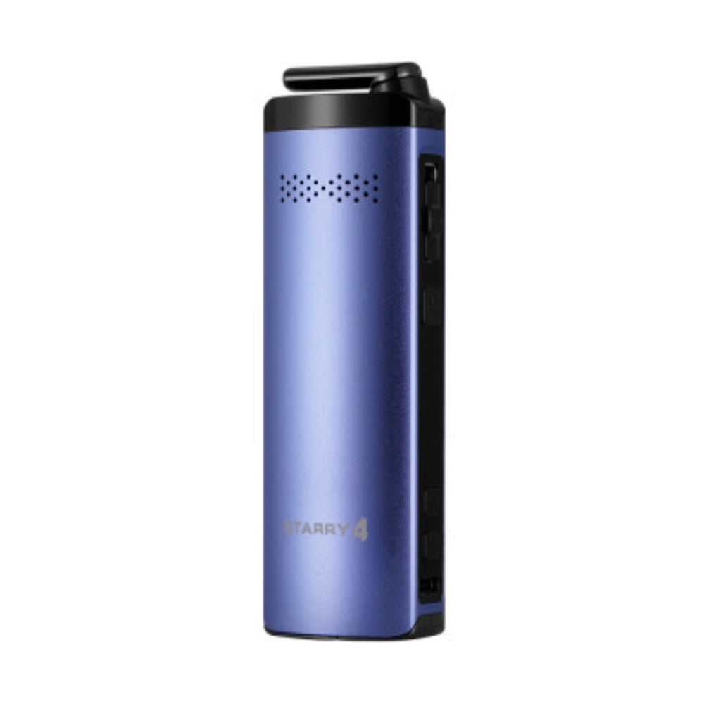 blue xmax starry 4 vaporizer with starry 4 branding stood upright with slight angled view on white background