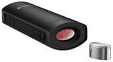 black xmax starry 4 vaporizer lying flat with mouthpiece removed and dosing capsule sat close by  on white background
