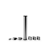 set of 5 xmax starry 4 vaporizer dosing capsules with metal storage tube set on white background
