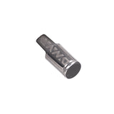 front view of dynavap branded stainless steel regular cap angled view on white background