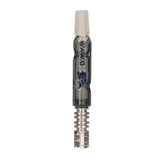 grey dynavap BB3 glass stem with 3 blue internal cooling beads paired with dynavap tip stood upright on white background