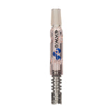 pink dynavap BB3 glass stem with 3 blue internal cooling beads paired with dynavap tip stood upright on white background
