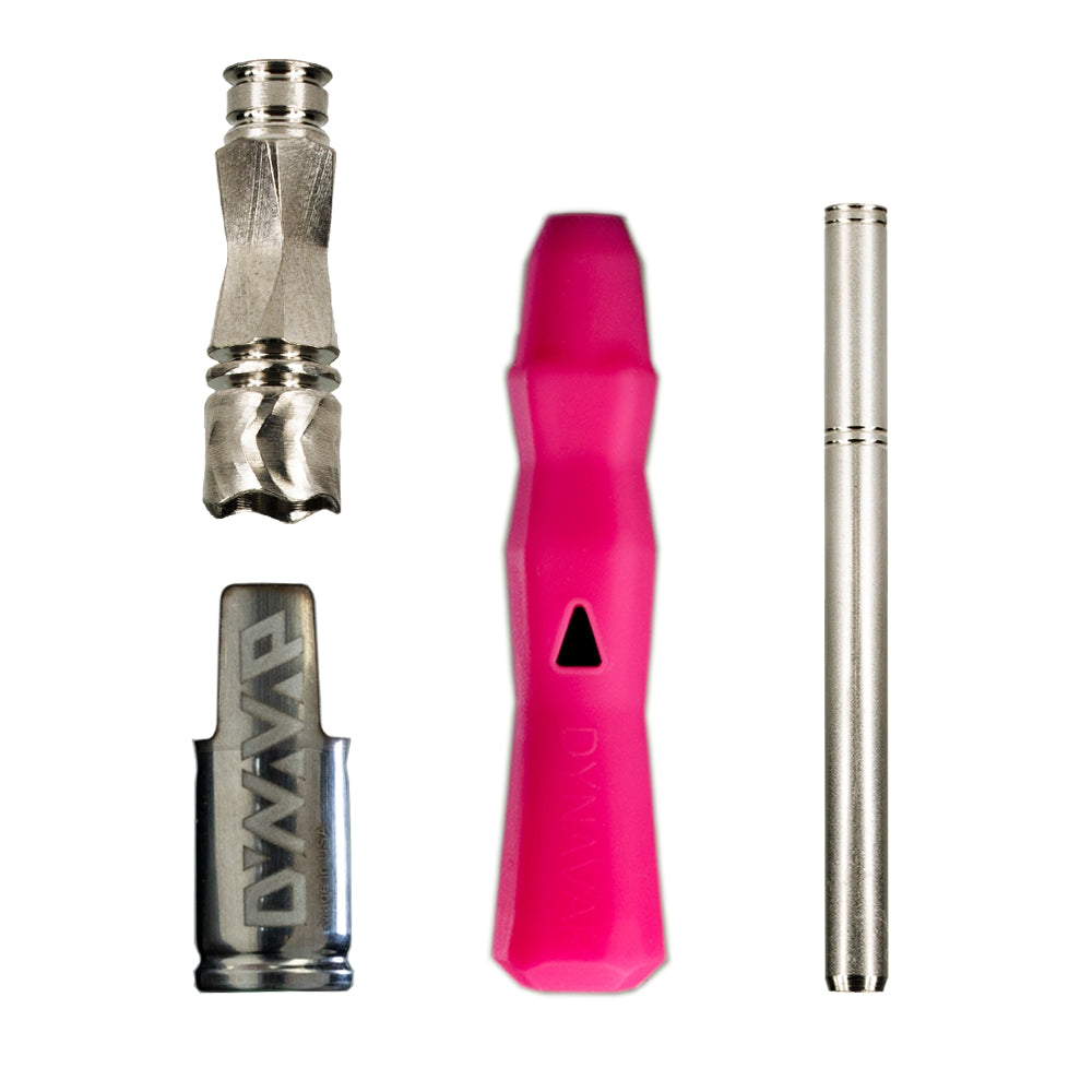 pink neon series dynavap B vaporizer in component parts set on white background