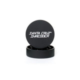 medium matt black santa cruz 2 piece herb grinder with top section sat atop the bottom section sat on white background