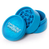 blue santa cruz shredder hemp made 3 piece herb grinder in 3 sections set on white background
