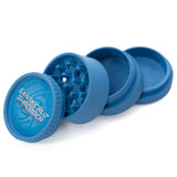 blue santa cruz shredder hemp made 4 piece herb grinder in 4 sections set on white background