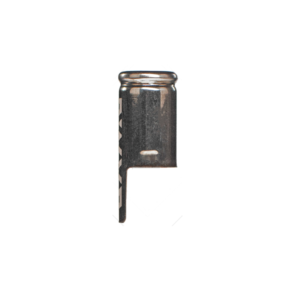 side view of dynavap branded stainless steel captive cap on white background