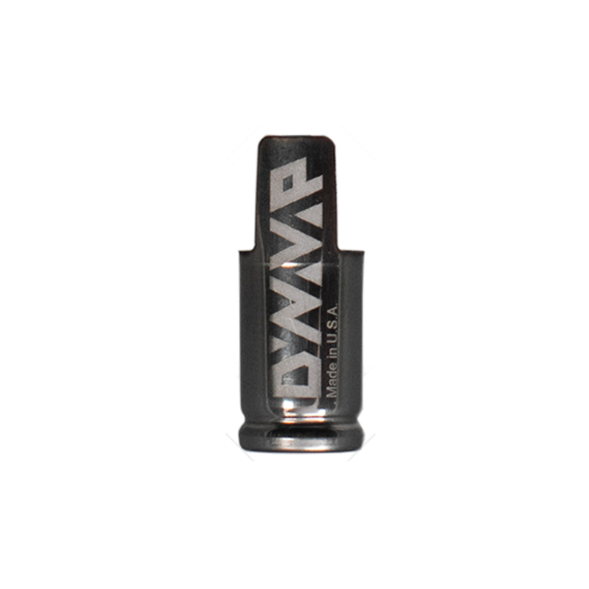 front view of dynavap branded stainless steel captive cap on white background