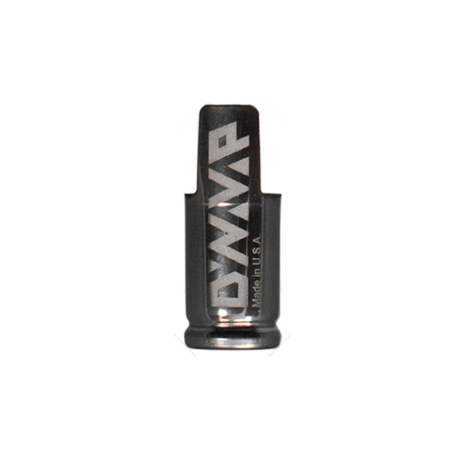 front view of dynavap branded stainless steel captive cap on white background