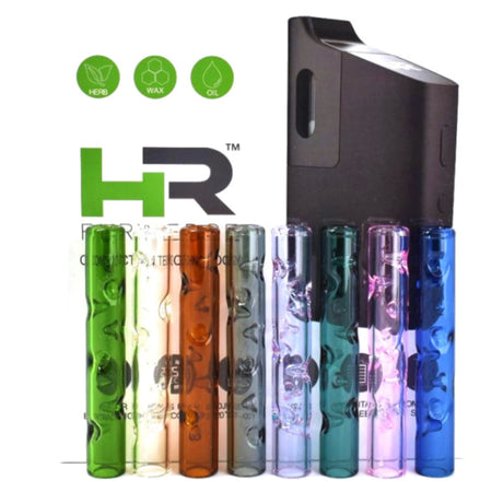 healthy rips vaporizer image and healthy rips logo with all colours of 3d flow stem glass cooling mouthpiece on white background