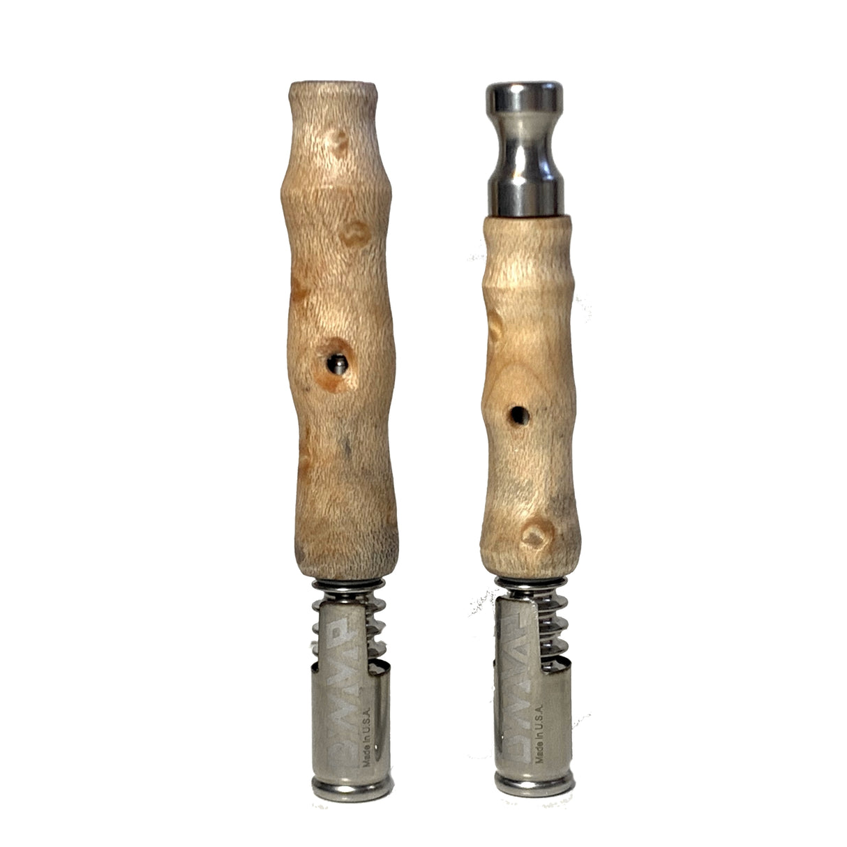 zen8 wood stems in maple for dynavap vaporizers set on white background